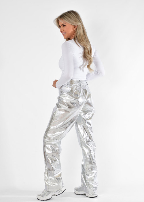 Sanne metallic broek zilver