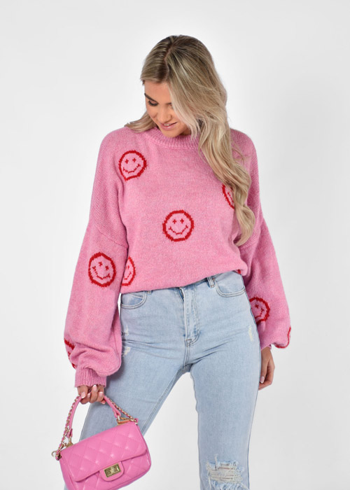 Smiley trui roze