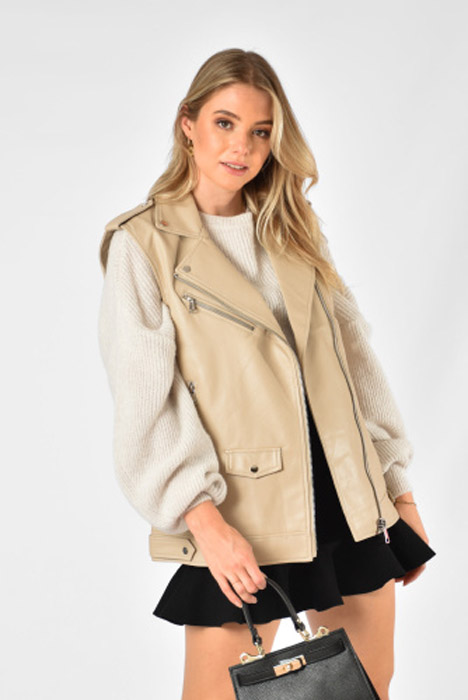 Jasmijn leren gilet beige