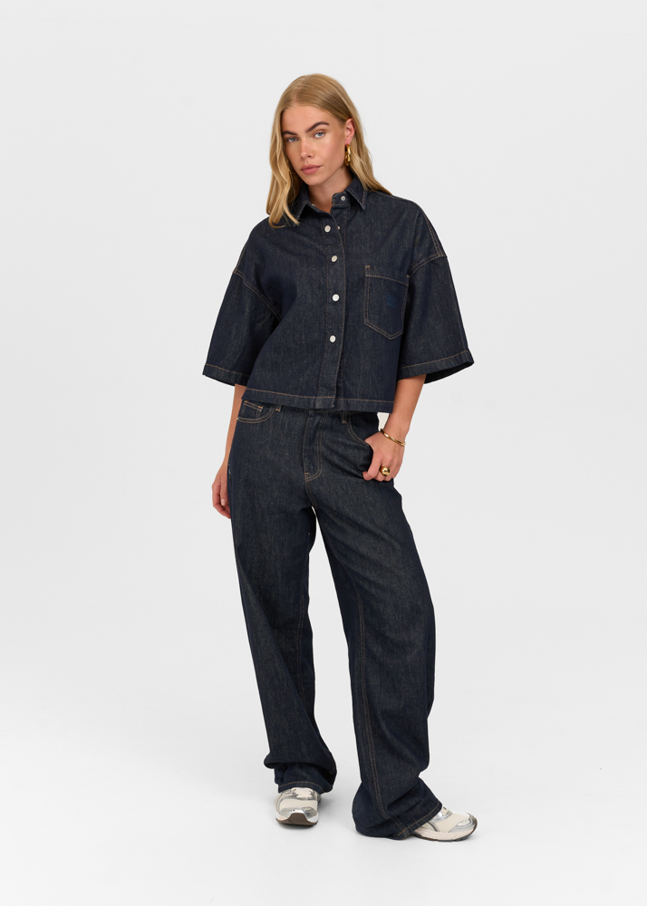 Denim blouse korte mouw