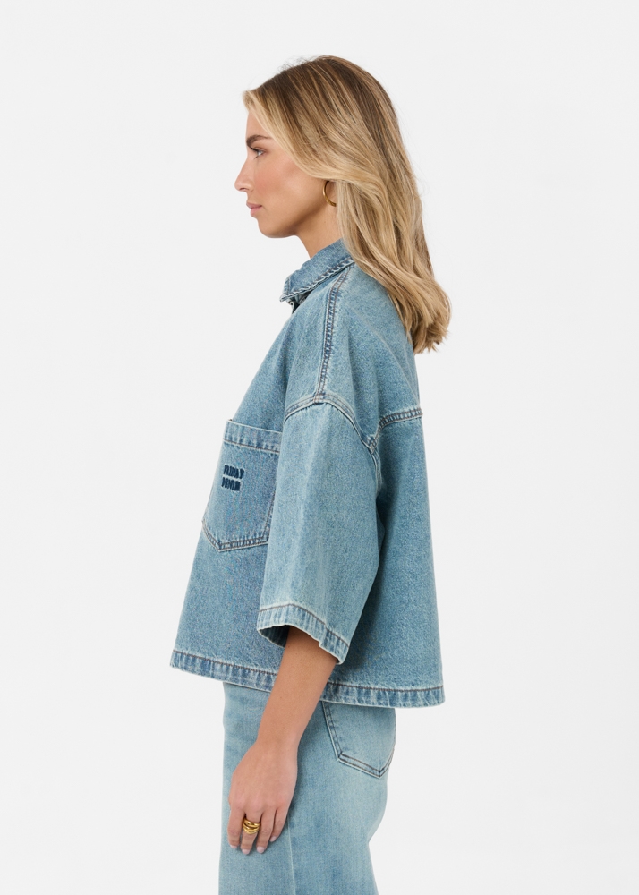 Denim blouse korte mouw